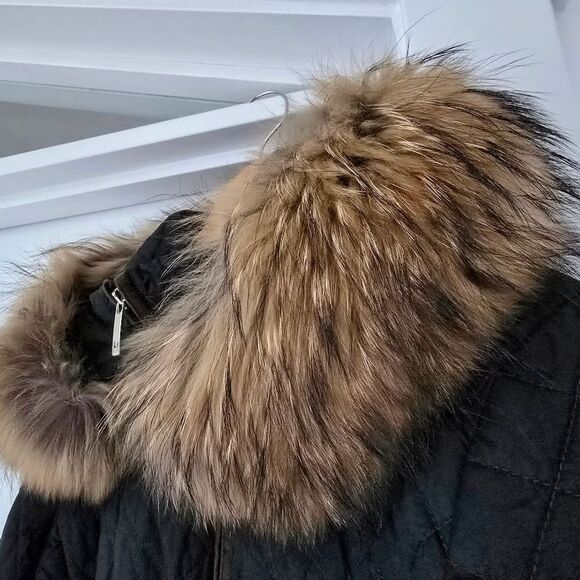 M. Miller Kristene Quilted Ulatrasuede Winter Jacket in Black Raccoon Fur Trim - Picture 6 of 16